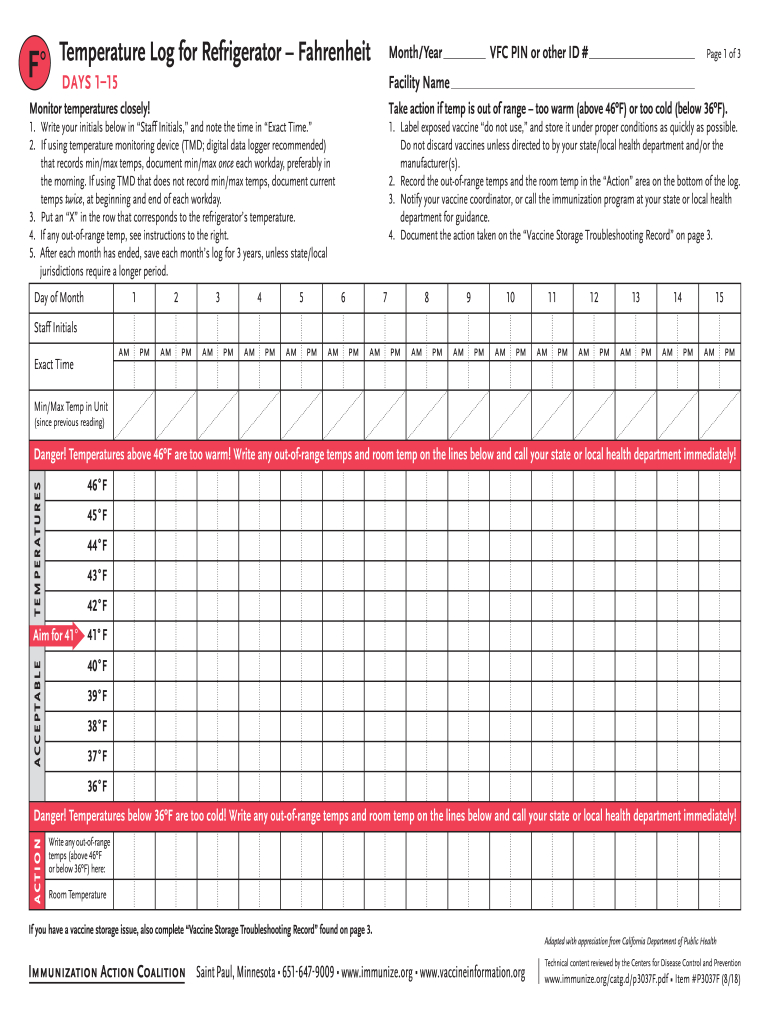 Vfc Temperature Log Fill Out And Sign Printable Pdf Within Temperature Log Sheet Template