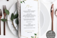 Wedding Menu Template, White Floral Geometric, Editable For Wedding Menu Templates Free Download