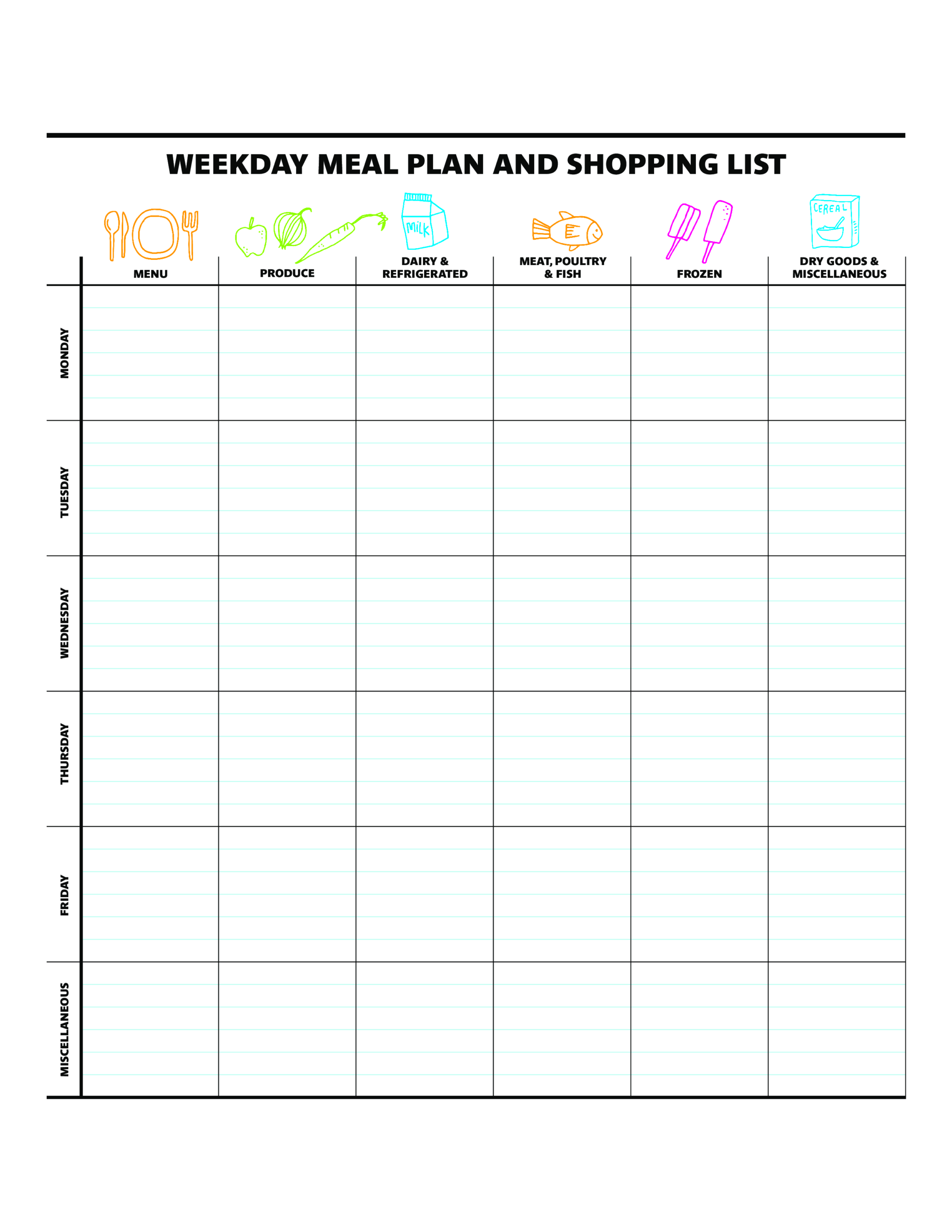 Weekly Dinner Meal Planner | Templates At Within Weekly Dinner Menu Template