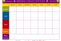 Weekly Food Chart Template Meal Schedule Template Planner Pertaining To Blank Dinner Menu Template