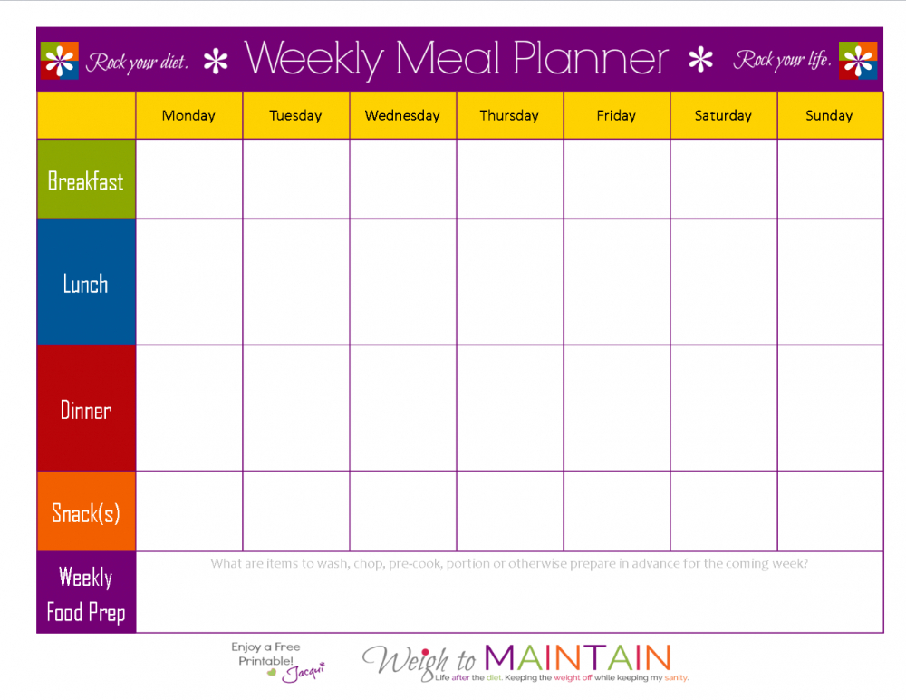 Weekly Food Chart Template Meal Schedule Template Planner Pertaining To ...