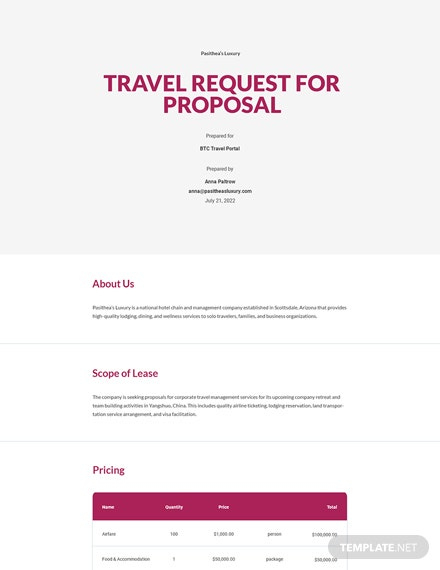Company Proposal Template Word (Doc) | Google Docs With Regard To Free Travel Estimate Template