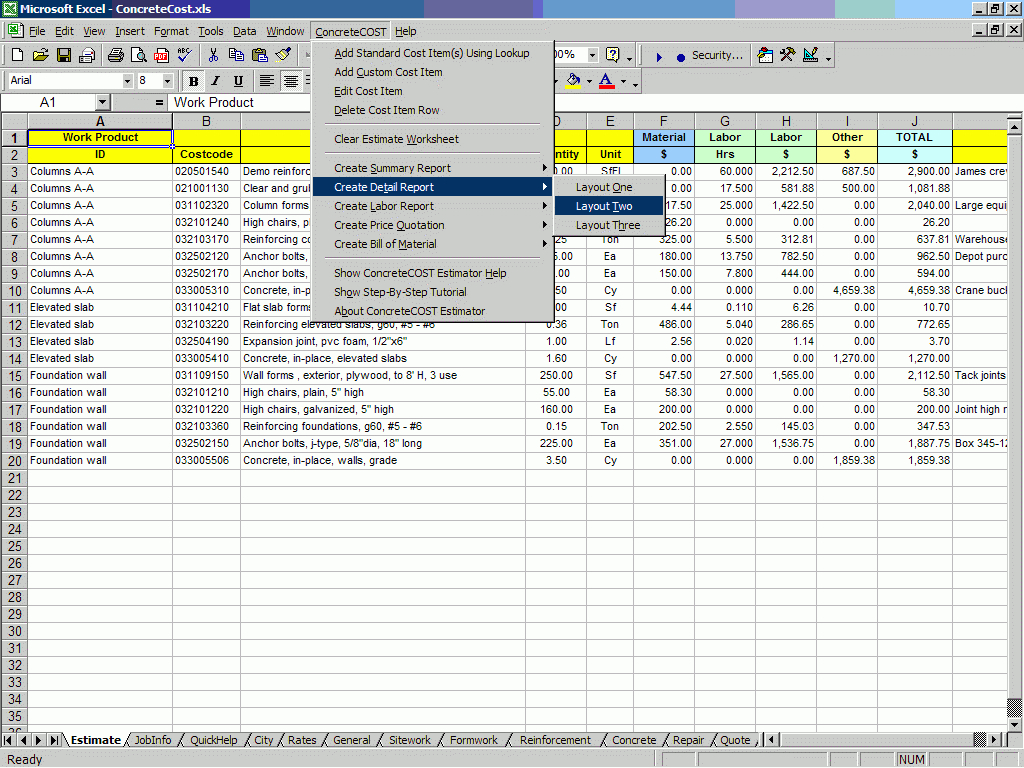 Concretecost Estimator For Excelconstruction Office Online Intended For Concrete Estimate Template