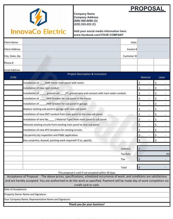 Electrical Contractor Estimate Template Electrical Pertaining To Amazing Electrician Estimate Template