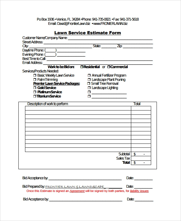Lawn Care Estimate Form Free Download Aashe With Regard To Amazing Landscaping Estimate Template