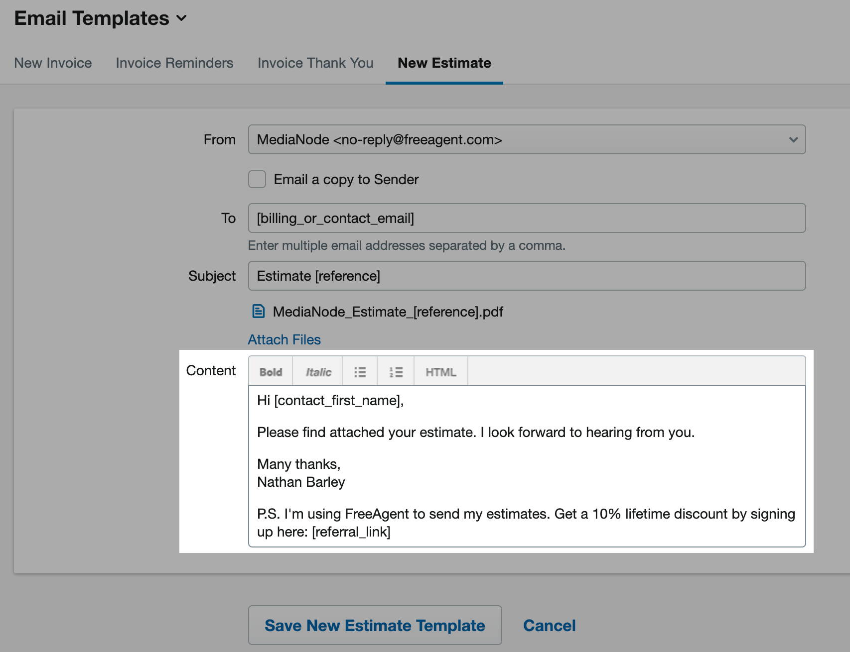 Set Up An Automatic Email For New Estimates Freeagent With Fantastic Email Estimate Template