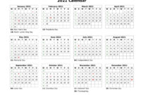 2021 Printable Calendarmonth Free Pdf – Template for Month At A Glance Blank Calendar Template