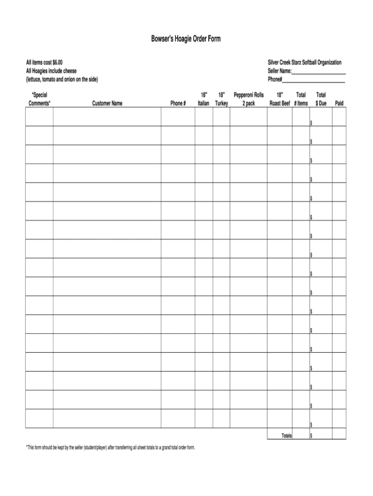 Blank Fundraiser Order Form Template - Professional Plan regarding Blank Fundraiser Order Form Template