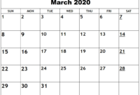 Blank March 2020 Calendar – Record Your Personal regarding Blank Activity Calendar Template