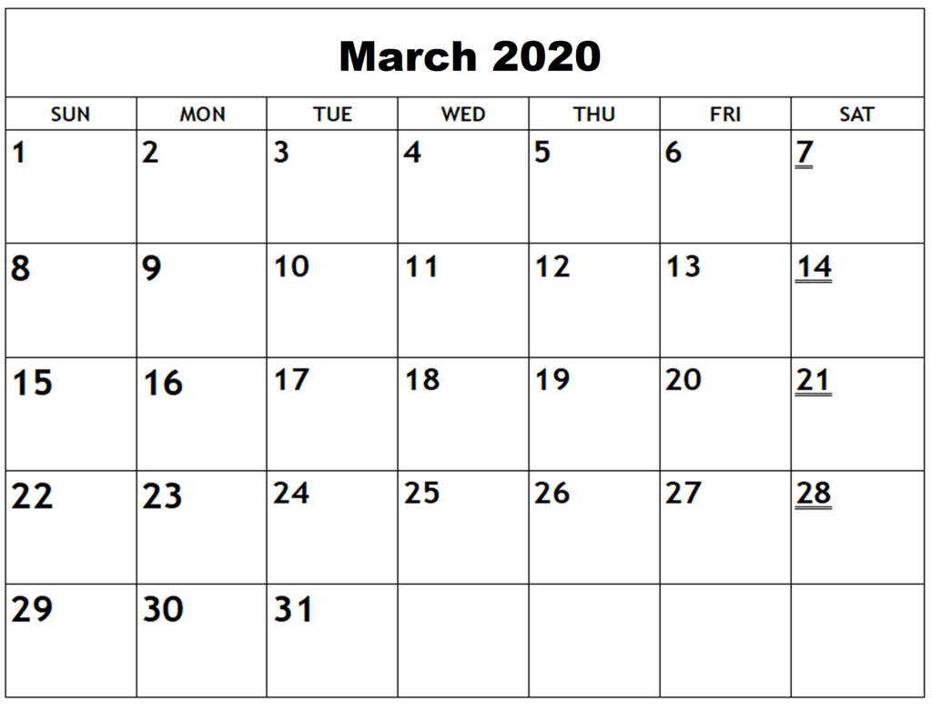 Blank March 2020 Calendar - Record Your Personal regarding Blank Activity Calendar Template