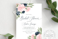 Bridal Shower Invitation Template, Blush Pink And Navy inside Blank Bridal Shower Invitations Templates