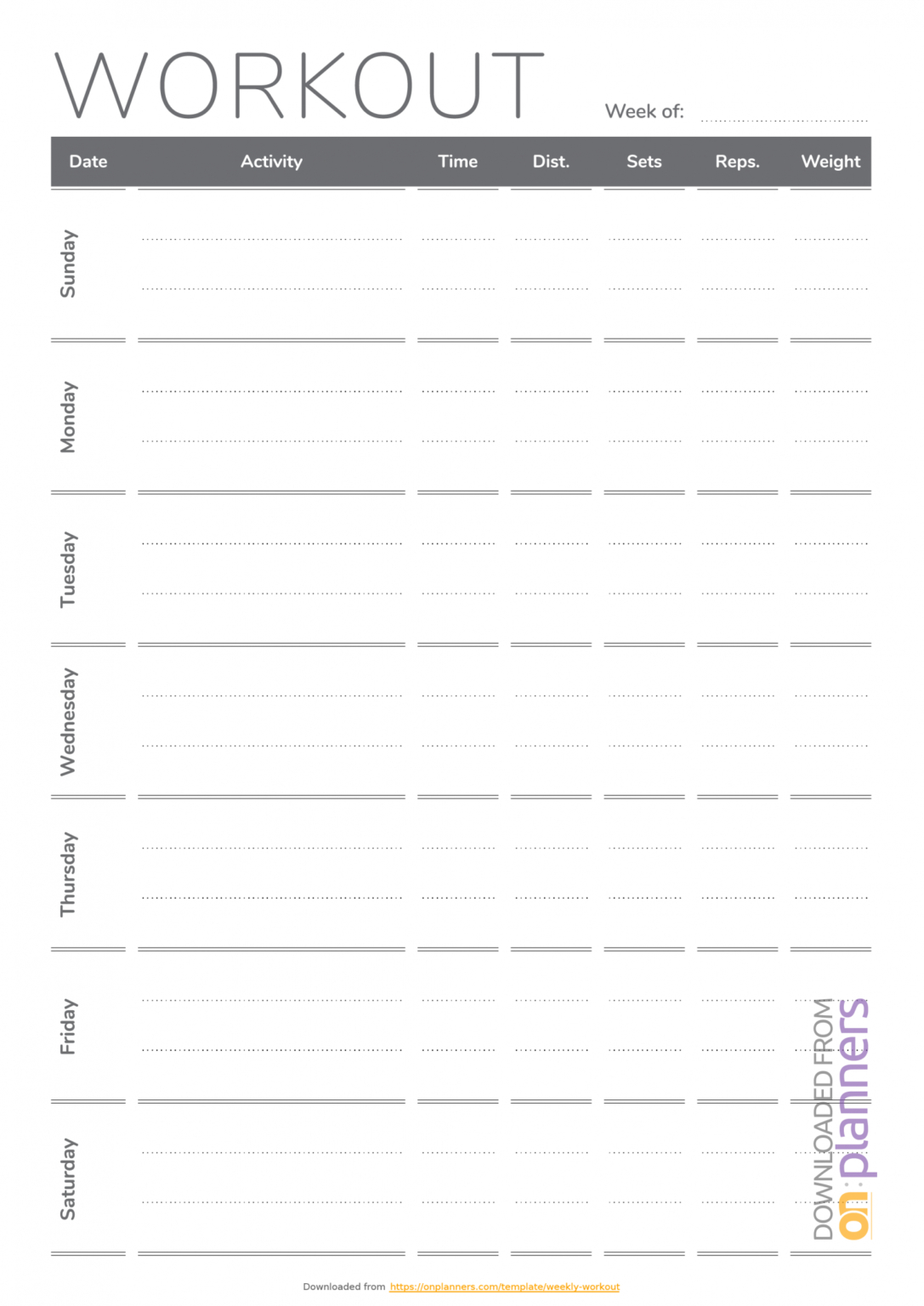 Download Printable Weekly Workout Template Pdf With Blank for Blank Workout Schedule Template