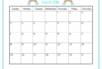 Free Printable Calendar Kids March 2018 – The Art Kit for Blank Calendar Template For Kids