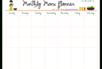 Monthly Meal Menu Planner Pdf Format Template 0A within Blank Meal Plan Template