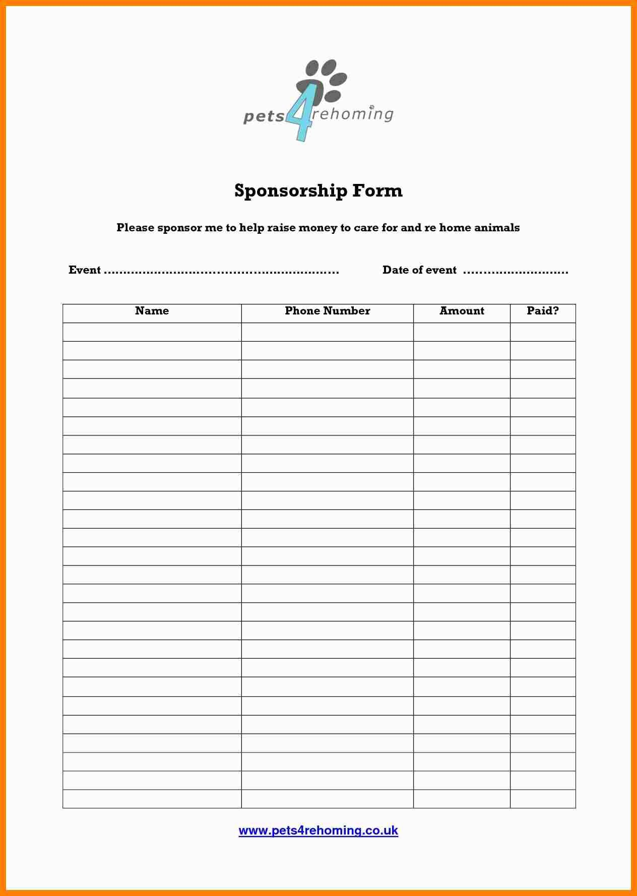 The Interesting 8+ Fundraising Template Word | Reptile in Blank Sponsorship Form Template
